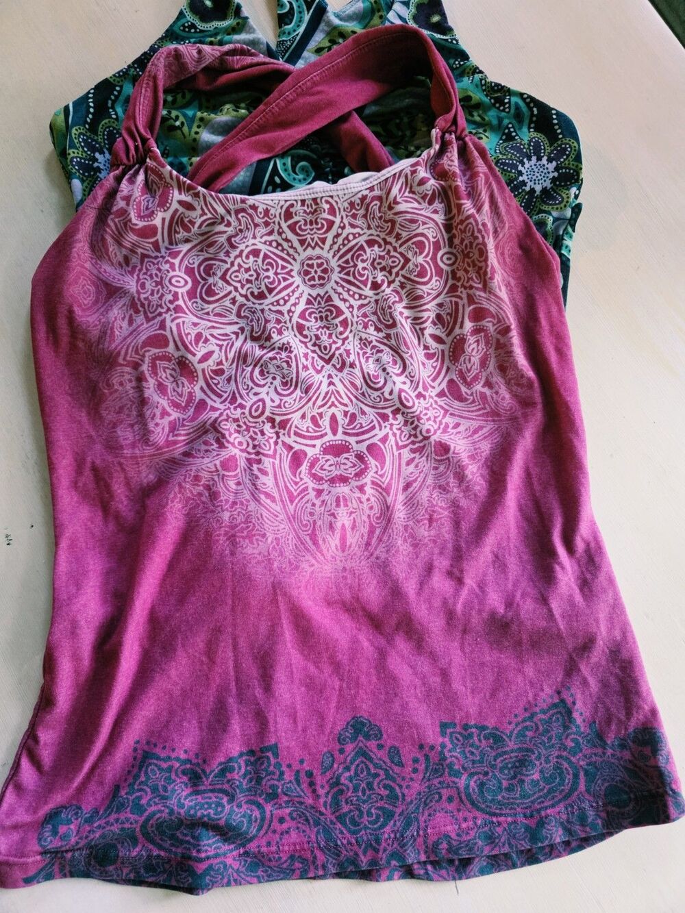 Two tops by prAna Crossback Built-in Tank Bra Pink and Green M - Picture 9 of 13